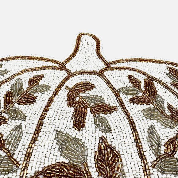 Tahari Gold Silver Pumpkin Beaded Placemat Charger Centerpiece Fall Autumn 15" - Picture 3 of 5